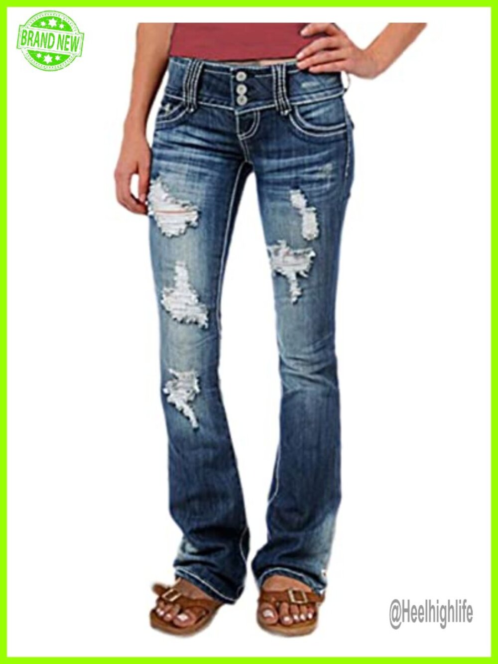 Low Rise Ripped Bootcut Wide Leg Jeans Stretchy Denim Pants